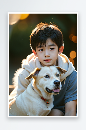 心有灵犀男孩与狗的画像图案