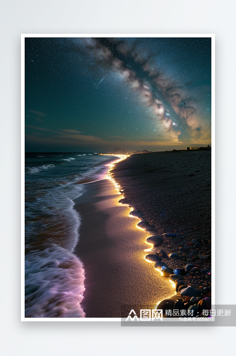 梦幻星光银河新月海滩相遇素材
