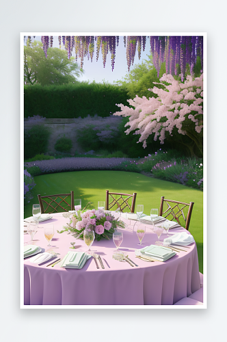 花园之美绽放着薰衣草粉红和绿色的背景