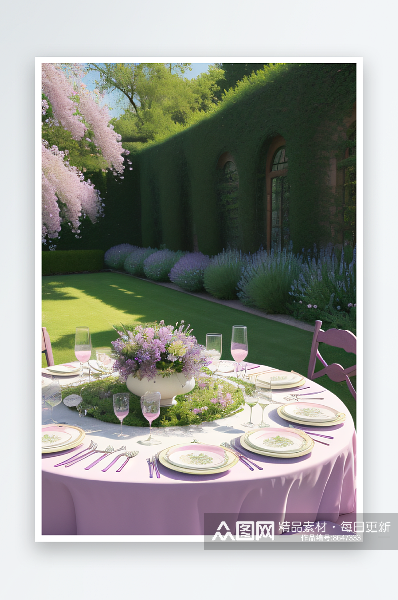 花园之美绽放着薰衣草粉红和绿色的背景素材
