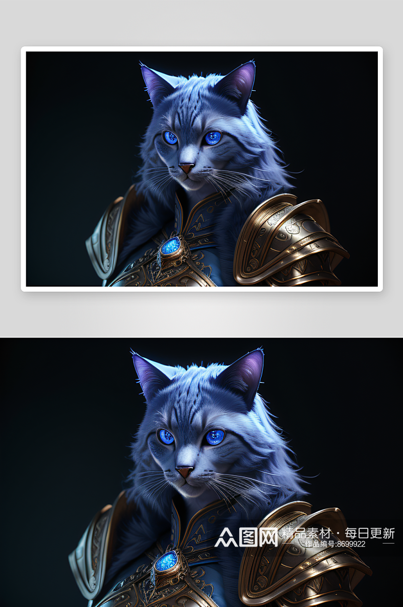 神秘猫法师蓝眼威严盔甲璀璨光影素材