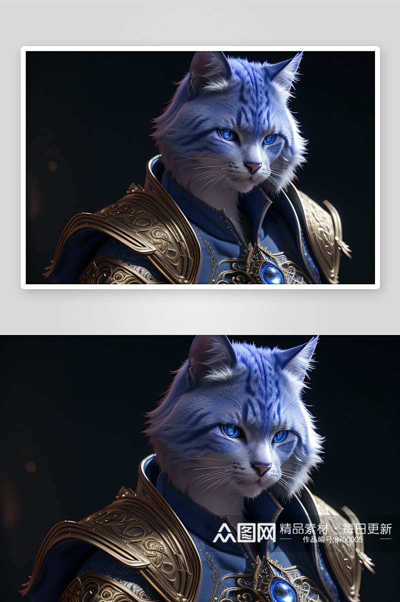 细节盔甲猫王法师蓝眼神秘魔法素材