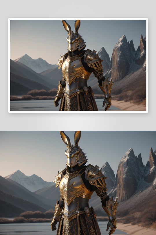 华丽光影烘托的金属兔子战士