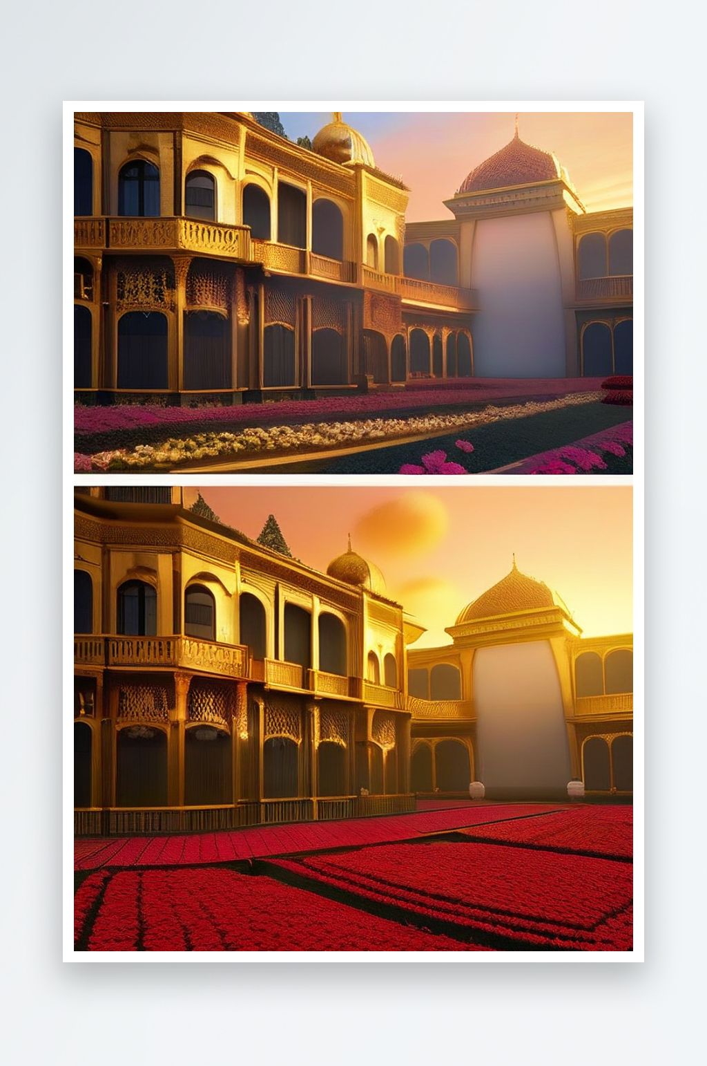 高清画面金殿与花园壮丽景观素材