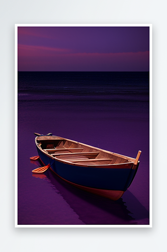 迷人紫色海洋上的舢板
