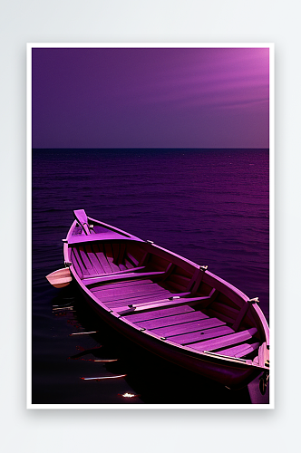迷人紫色海洋上的舢板