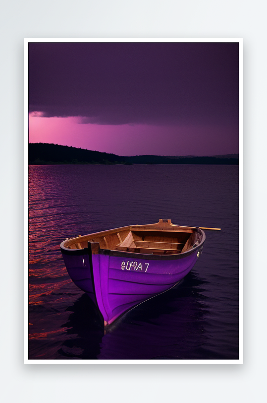 紫色海洋上的独特划艇景象