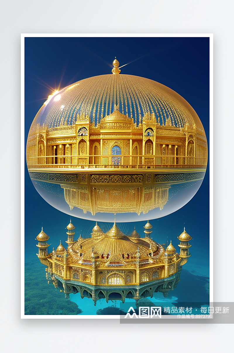 巨型气泡下的美丽豪华金色宫殿素材