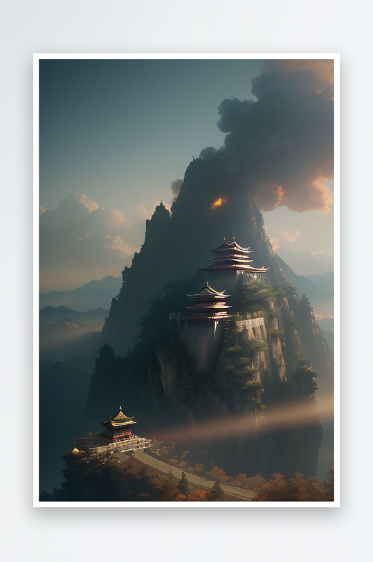 云雾缭绕的中国宫殿