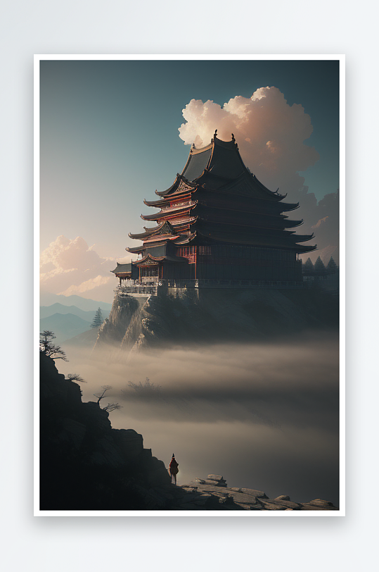 云雾缭绕的中国宫殿