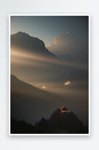云雾笼罩下的中国宫殿