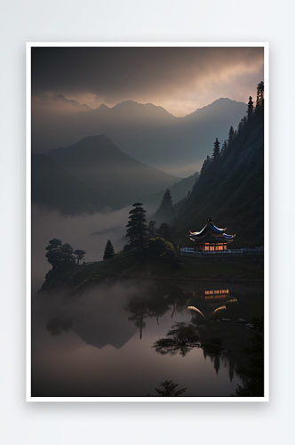 云雾笼罩下的中国宫殿