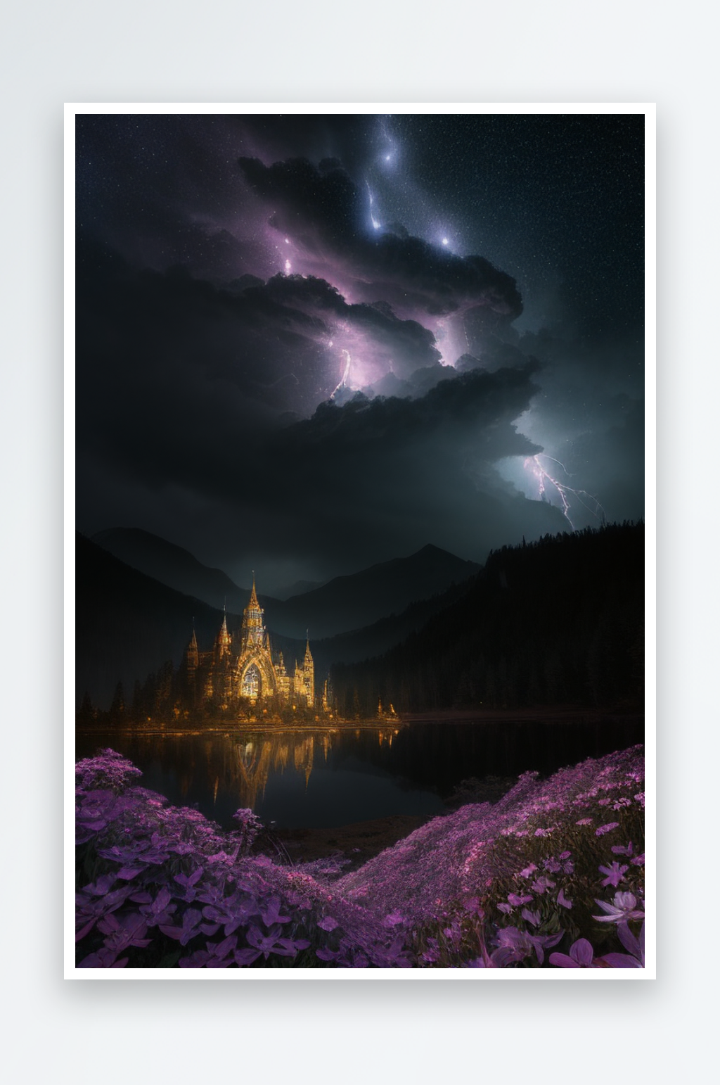 闪电雷雨的绚丽水晶宫中的神秘景观素材