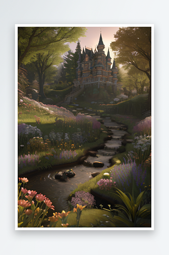 魔幻森林中的超详细花园与城堡