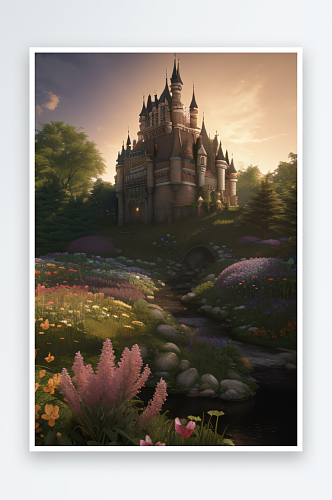 魔幻森林中的流光溢彩花园与城堡