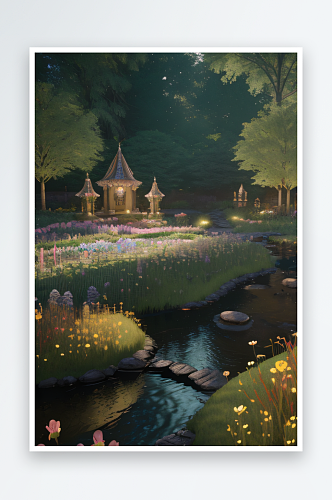 流光溢彩的超详细花园与魔法城堡