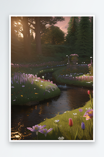 流光溢彩的超详细花园与魔法城堡