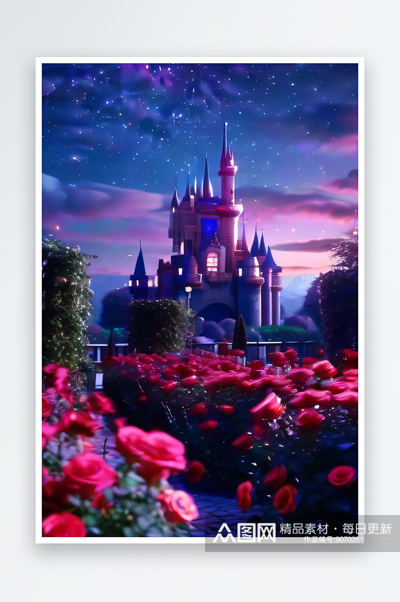 紫罗兰梦幻城堡与缤纷玫瑰素材