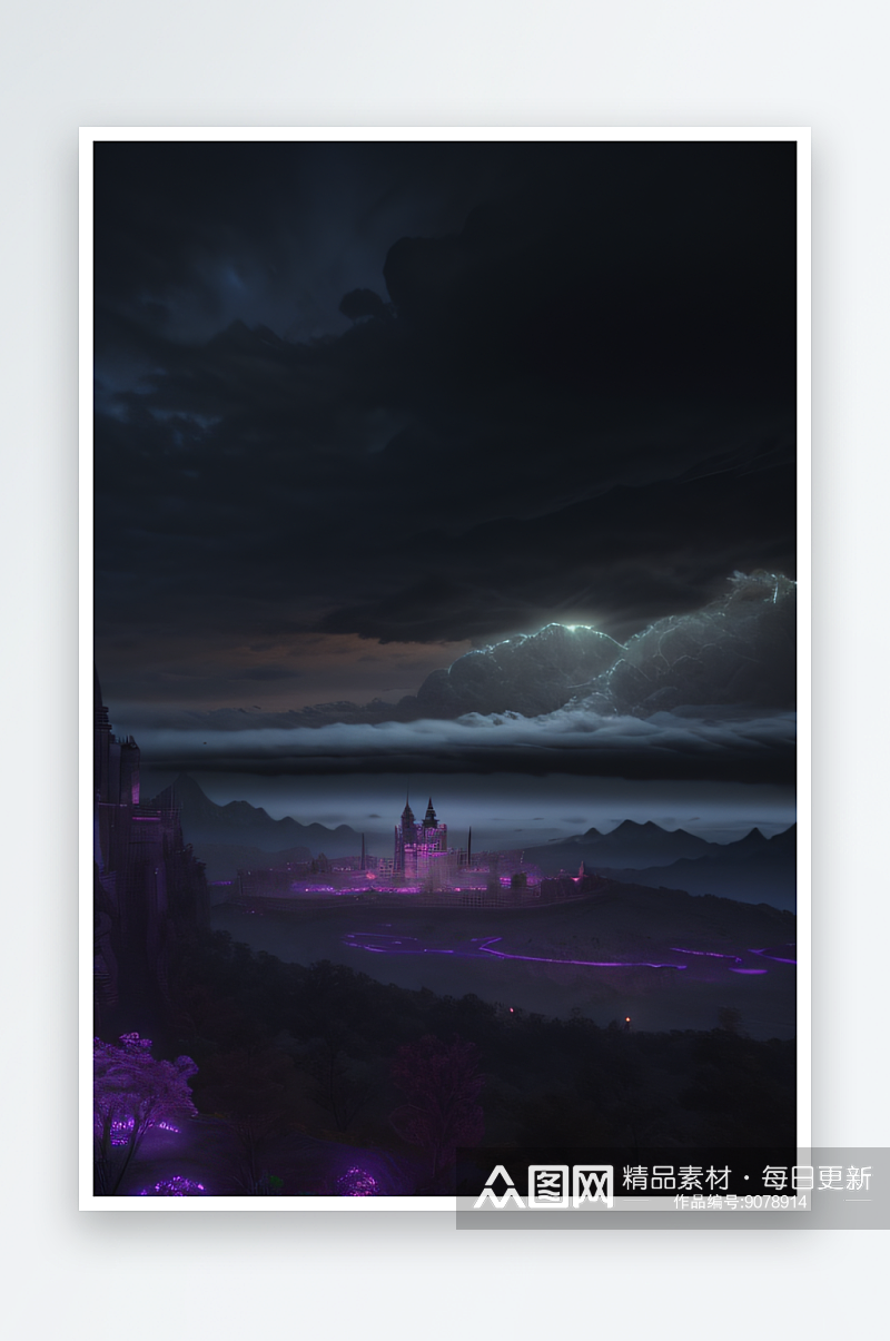 太空艺术的夜晚全景绘画城堡与玫瑰园素材