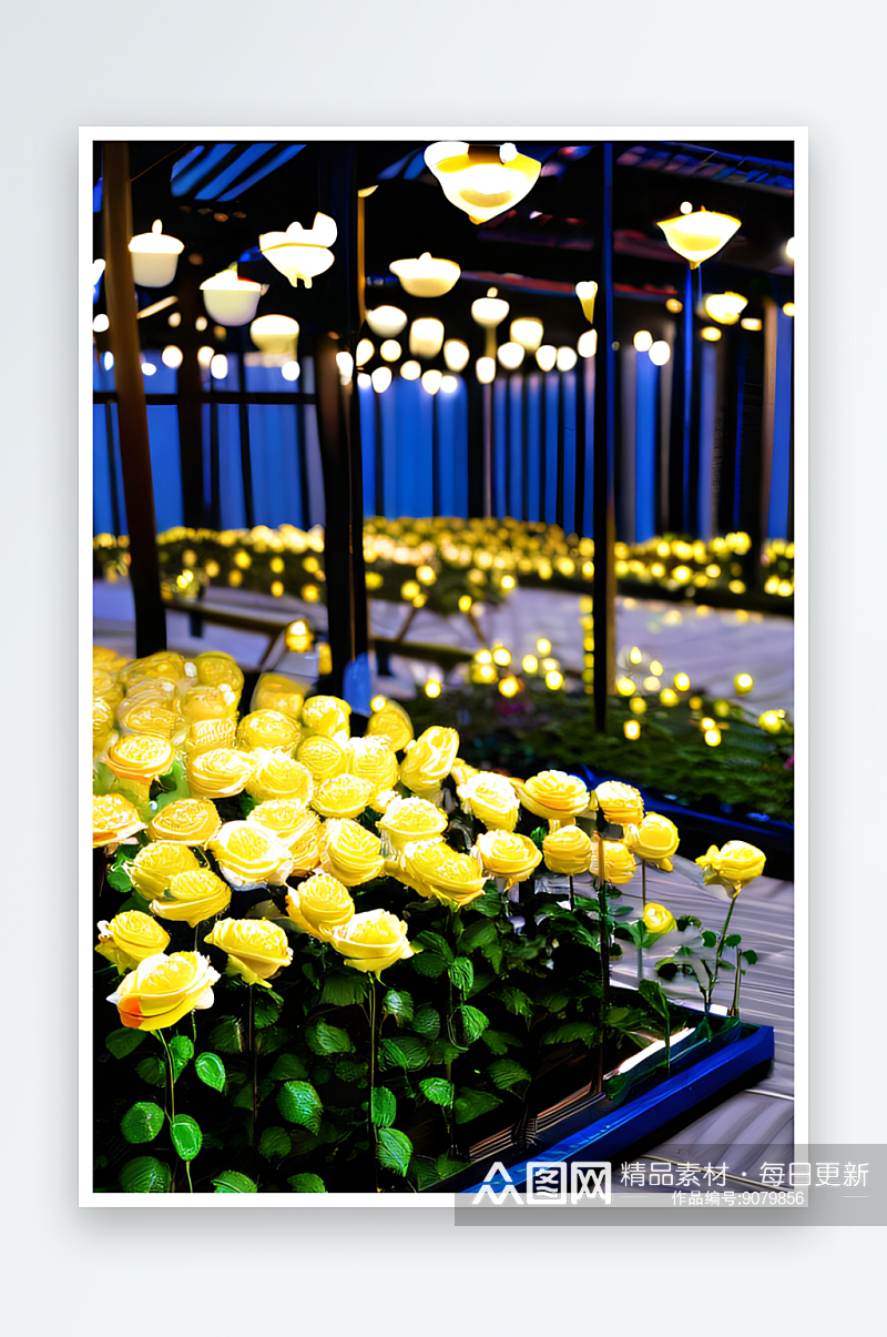 鸟瞰美景黄玫瑰园与工厂屋顶的爱意素材