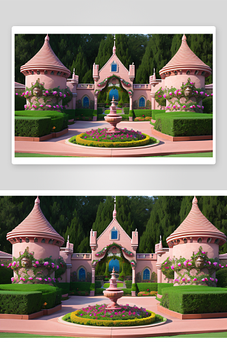 迪士尼城堡梦幻玫瑰花园的奇幻