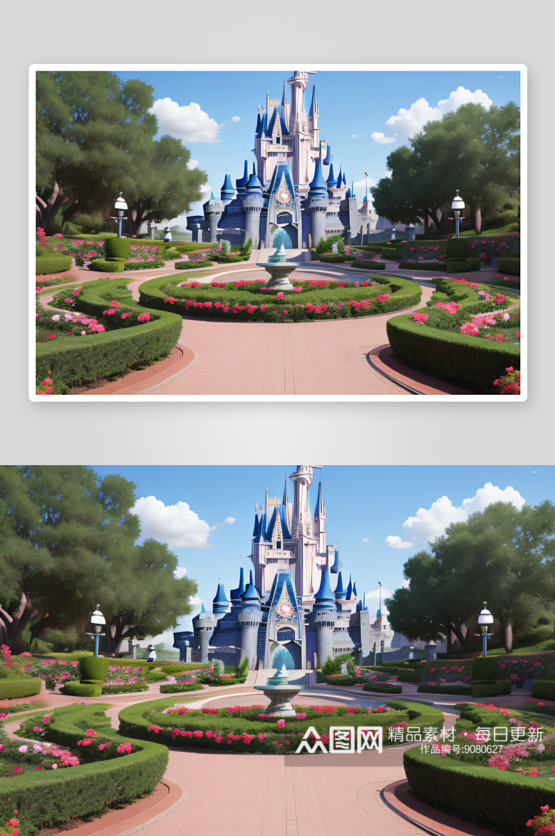 迪士尼城堡梦幻玫瑰花园的奇幻素材