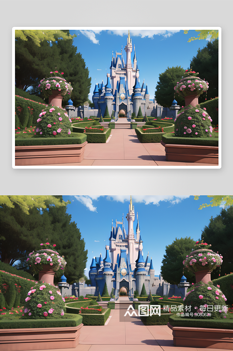 迪士尼城堡梦幻玫瑰花园的奇幻素材