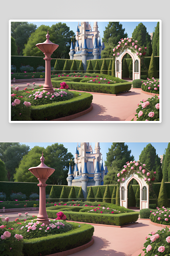 迪士尼城堡梦幻玫瑰花园的奇幻