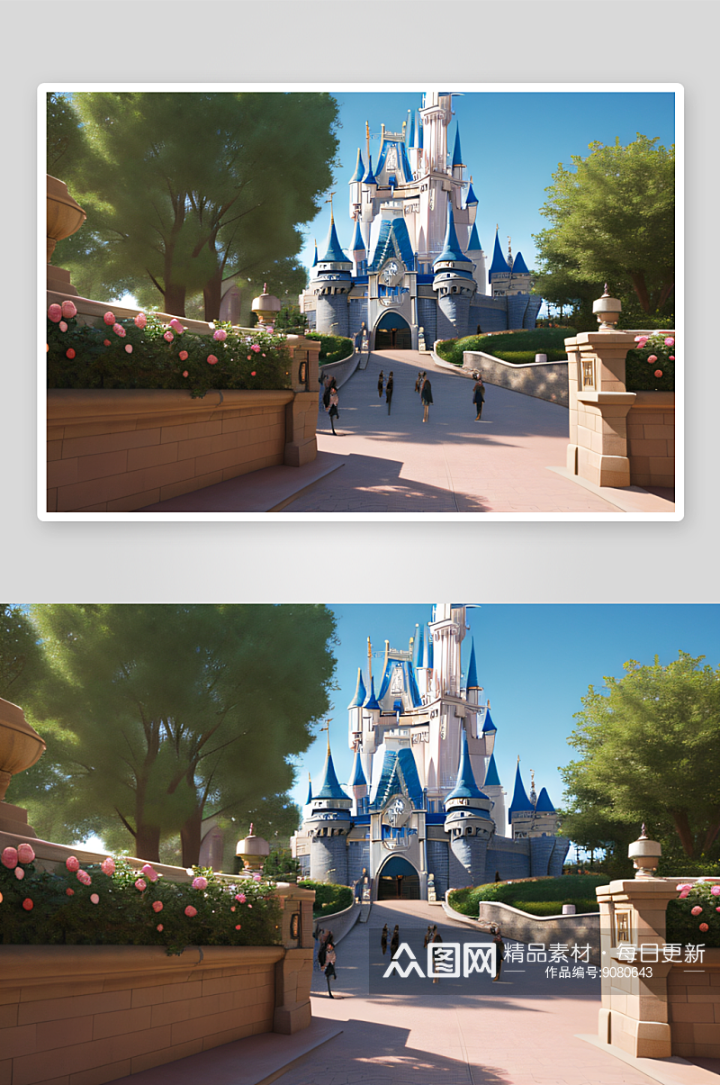 梦幻之美迪士尼城堡的玫瑰花园素材