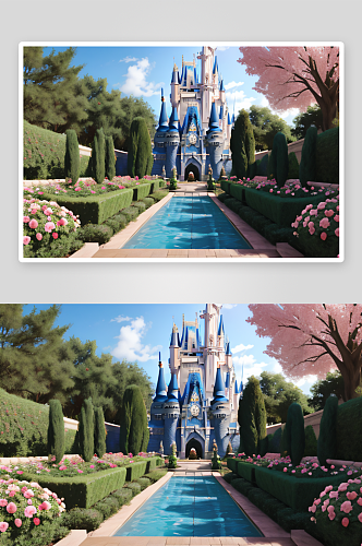 梦幻之美迪士尼城堡的玫瑰花园
