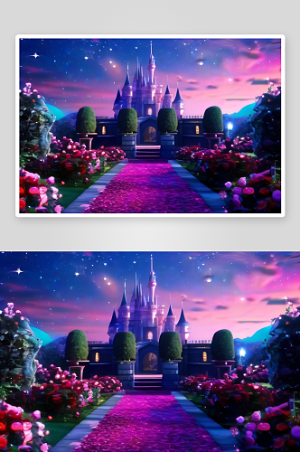 紫罗兰梦幻城市花园绚丽玫瑰与星空