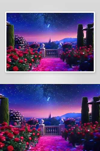 星空浪漫绚丽玫瑰的梦幻城市花园