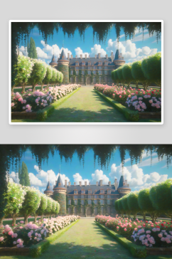 吉卜力风情欧洲城堡中的梦幻花园