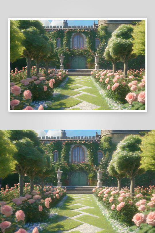 吉卜力风情欧洲城堡中的梦幻花园