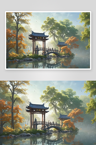 江南水乡的古代风景画