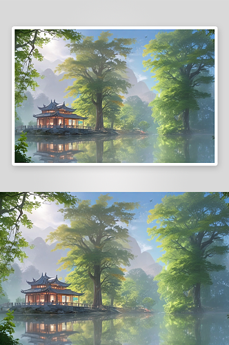 江南水乡的古代风景画