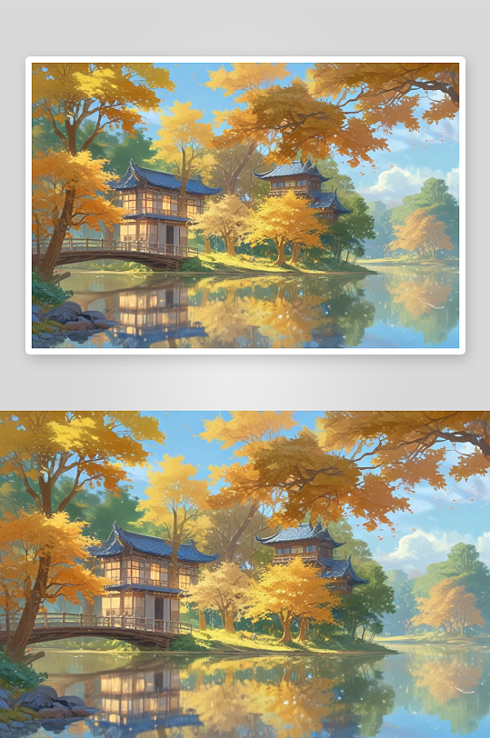 秋天傍晚的蓝天与西湖房子