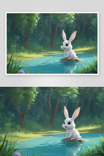 小兔子与森林池塘的宝藏之旅