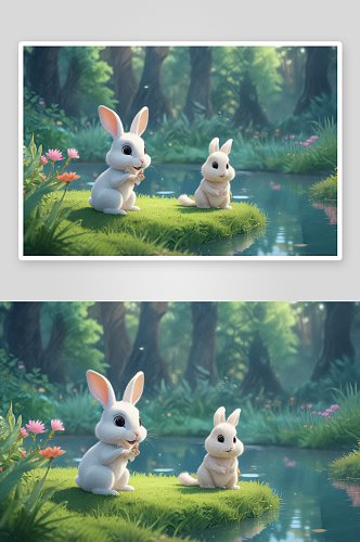 小兔子与森林池塘的宝藏之旅
