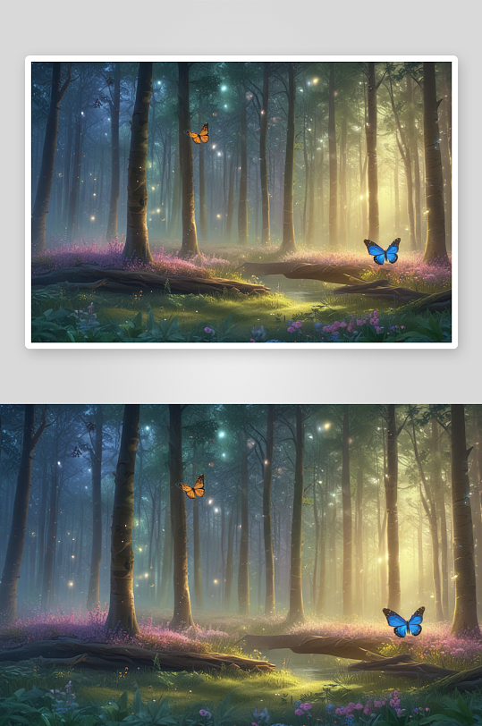 蝴蝶翩翩起舞森林深处的一缕光