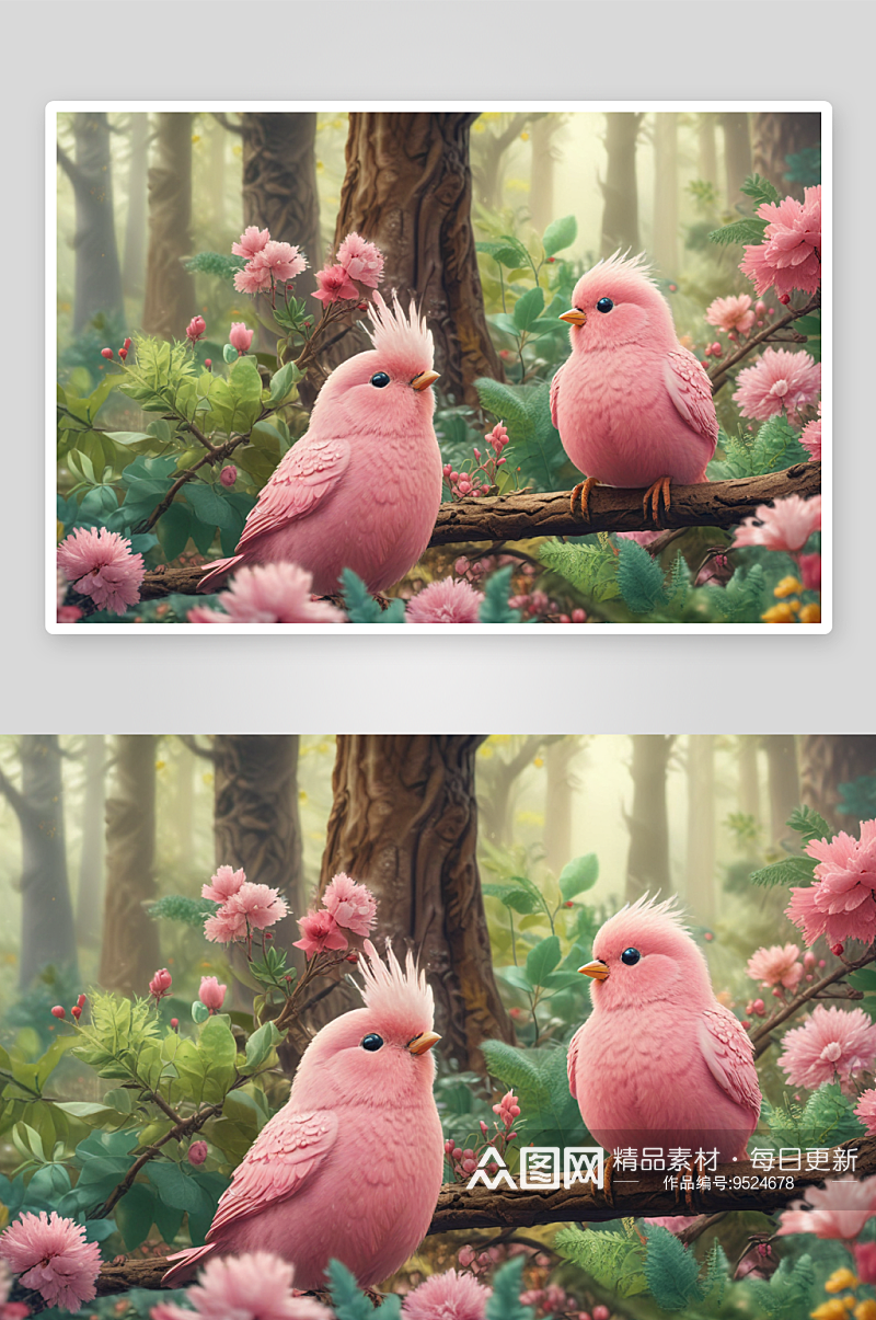 森林奇遇记粉红色鸟儿素材