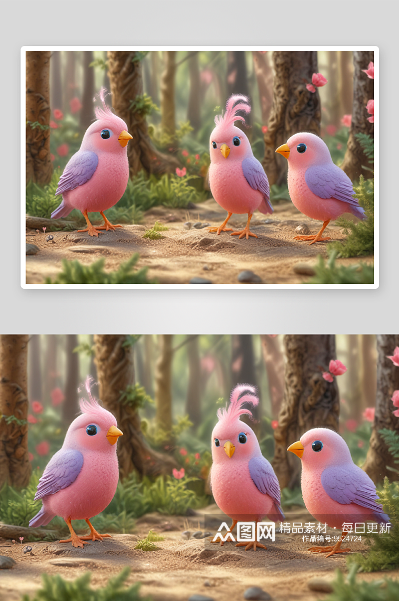 森林奇遇记粉红色鸟儿素材