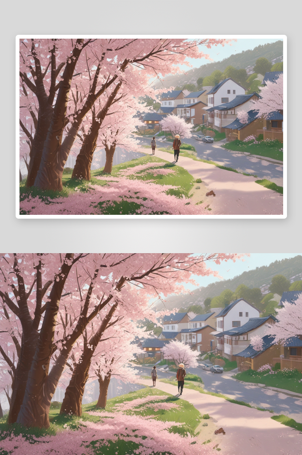 樱花谷村的春日花开绚烂盛景素材