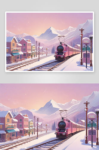 冬季村庄列车的美丽风光