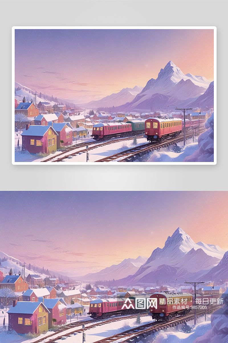 冬季村庄列车的美丽风光素材