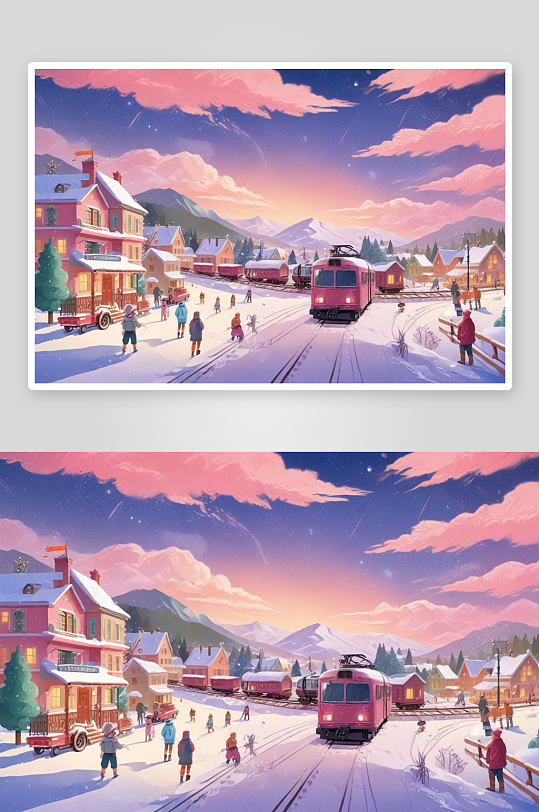 冬季村庄列车带来的冬日幸福