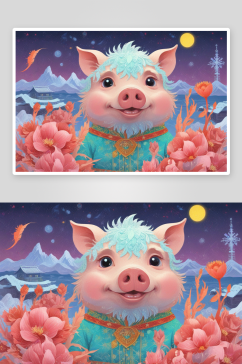 冬季插画中的可爱小猪