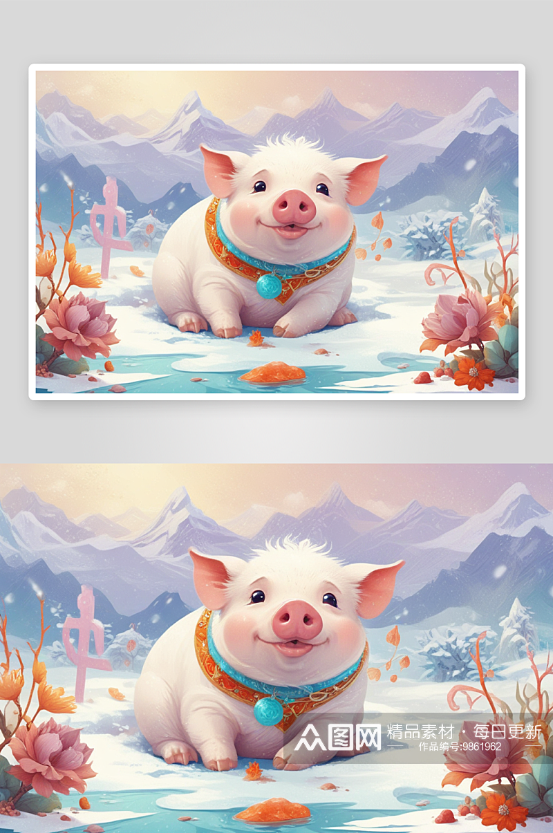 冬季里温馨可爱的小猪画面素材