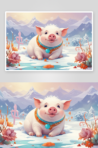 冬季里温馨可爱的小猪画面