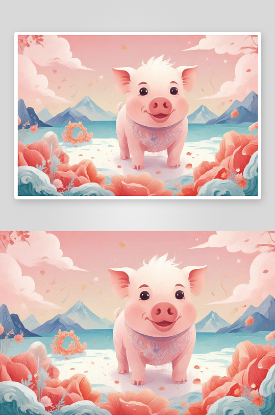 冬季里温馨可爱的小猪画面